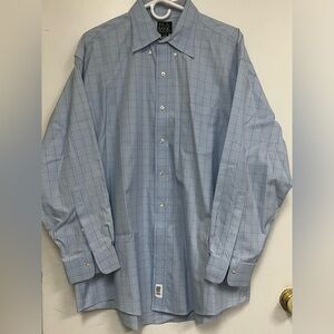 Jos. A. Bank Traveler's Collection Blue Button Down Plaid Dress Shirt Size 17-33